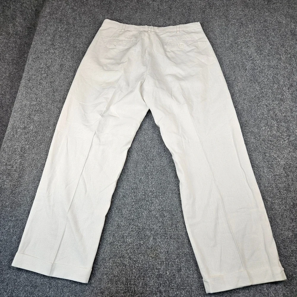 Trust Mens Linen Blend Pleated Cuffed Trousers Off White Cream Actual (34x28)
